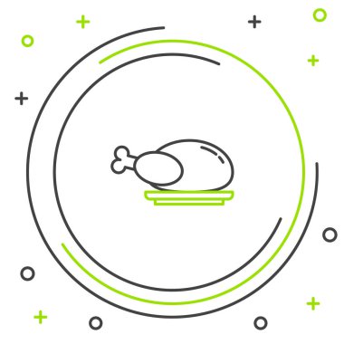 Beyaz arka planda izole edilmiş kızarmış hindi ya da tavuk ikonu. Renkli taslak konsepti. Vektör.