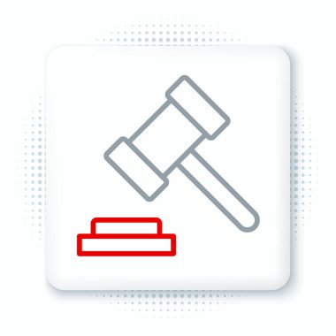 Hakim Tokmak simgesi beyaz arka planda izole edildi. Gavel cezaların, faturaların, mahkemenin, adaletin hükmünü verecek. Açık arttırma çekici. Renkli taslak konsepti. Vektör