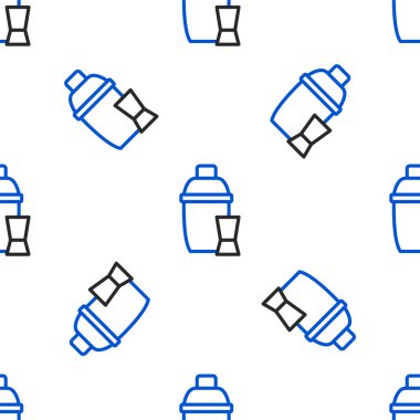 Kokteyl ikonlu çizgi kokteyl karıştırıcısı beyaz arka planda izole edilmiş kusursuz desen. Renkli taslak konsepti. Vektör