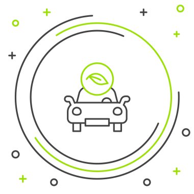 Beyaz arka planda yaprak simgesi olan Line Eco konsept sürücüsü. Yeşil enerji araba sembolü. Renkli taslak konsepti. Vektör