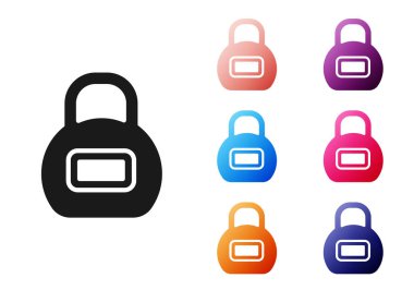 Siyah Kettlebell simgesi beyaz arkaplanda izole edildi. Spor malzemeleri. Simgeleri renklendirin. Vektör.