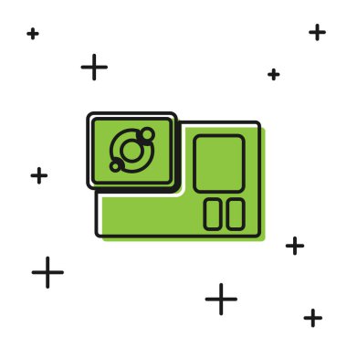 Siyah Eylem ekstrem kamera simgesi beyaz arkaplanda izole edildi. Ekstrem sporları çekmek için video kamera ekipmanı. Vektör.