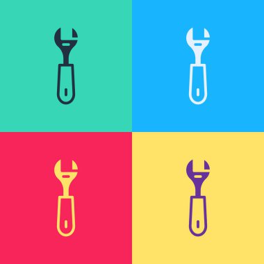 Pop Art Wrench anahtar simgesi renk arkaplanında izole edildi. Vektör.