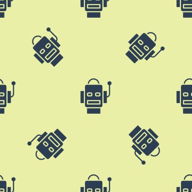 Mavi Robot simgesi sarı arka planda kusursuz deseni izole etti. Yapay zeka, makine öğrenme, bulut hesaplama. Vektör.