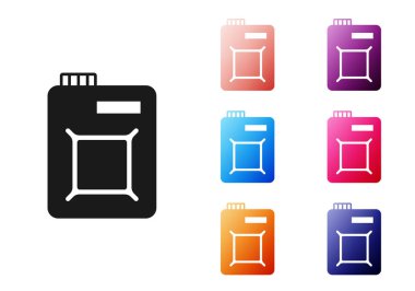 Beyaz arka planda izole edilmiş motor makine yağı ikonu için siyah kutu. Benzin bidonu. Yağ değiştirme ve onarım servisi. Motor yağı işareti. Simgeleri renklendirin. Vektör