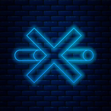 Parlayan neon hattı tuğla duvar arkasında sigara içilmeyen simge izole edildi. Sigara sembolü. Vektör.