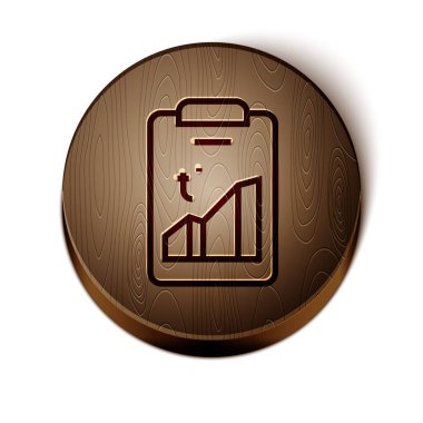 Kahverengi çizgi Gezegen Dünya 'nın erimesi beyaz arka planda izole edilmiş küresel ısınma simgesine dönüşüyor. Ekolojik problemler ve çözümler - termometre. Tahta daire düğmesi. Vektör.