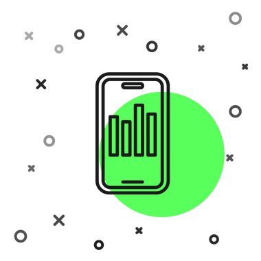 Grafik çizelgesi simgesi beyaz arkaplanda izole edilmiş siyah çizgi cep telefonu. Metin dosyasını rapor et. Muhasebe tabelası. Denetim, analiz, planlama. Vektör