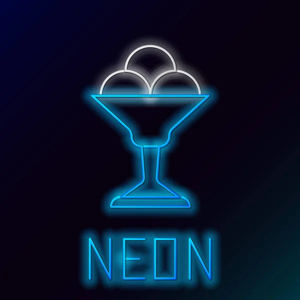 Zářící Neonová Čára Zmrzlina Misce Ikony Izolované Černém Pozadí Pěkný — Stockový vektor