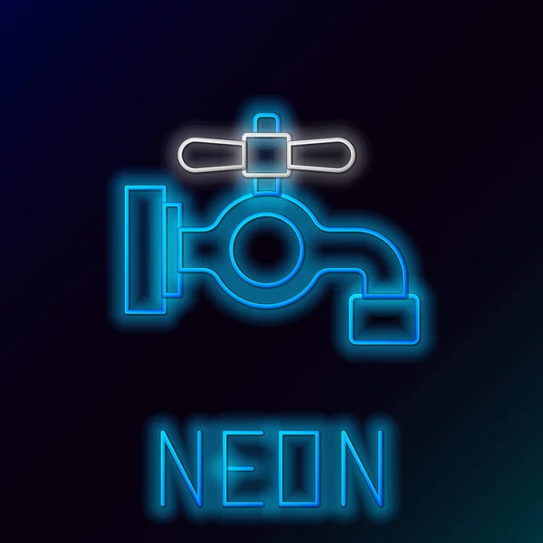 Gloeiende Neon Lijn Waterkraan Pictogram Geïsoleerd Zwarte Achtergrond Kleurrijk Concept — Stockvector