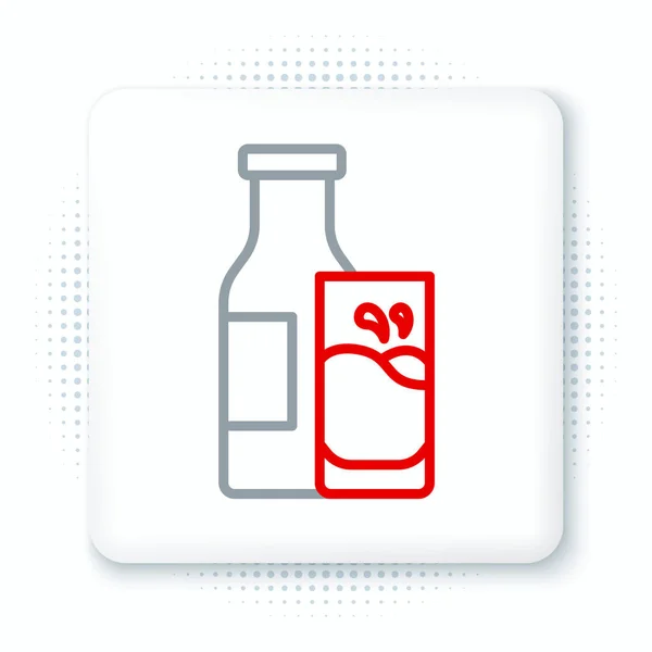 Line Geschlossene Glasflasche Mit Milch Und Glassymbol Isoliert Auf Weißem — Stockvektor