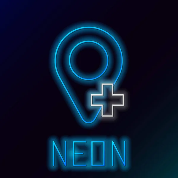 Glödande Neon Linje Karta Stift Ikon Isolerad Svart Bakgrund Navigering — Stock vektor