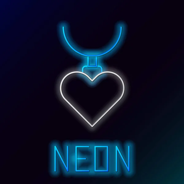 Glowing Neon Line Necklace Heart Shaped Pendant Icon Isolated Black — Stock Vector