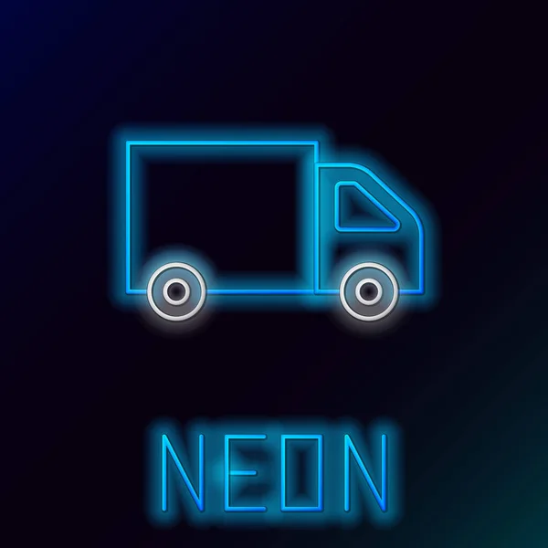 Linea Neon Incandescente Consegna Camion Carico Icona Isolato Sfondo Nero — Vettoriale Stock