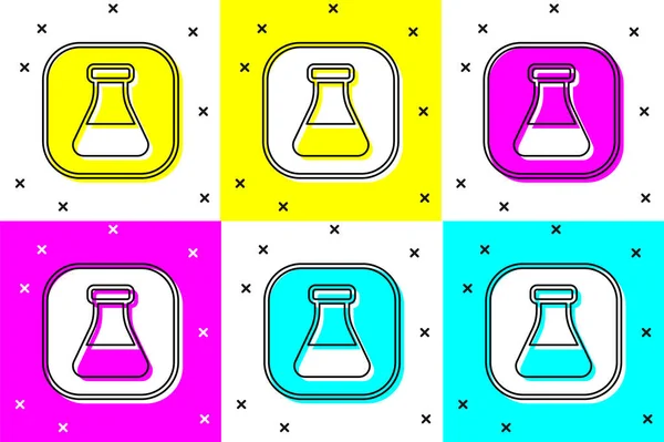 Set Reagenzglas Und Kolben Chemischen Labortest Symbol Isoliert Auf Farbigem — Stockvektor
