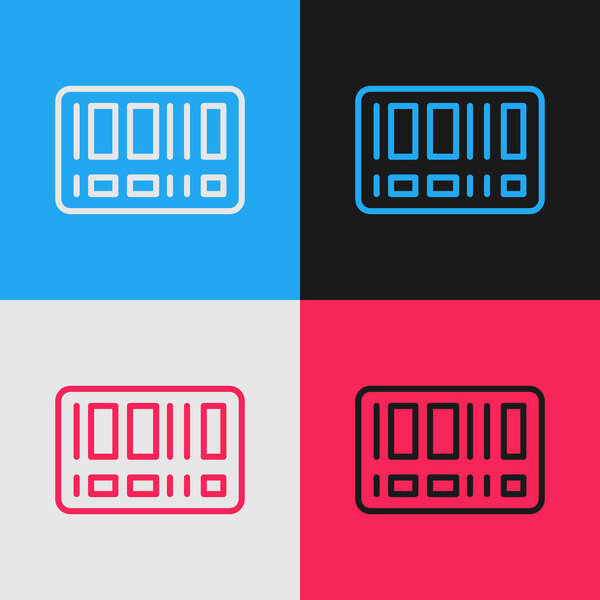 Pop art line Barcode icon isolated on color background.  Vector