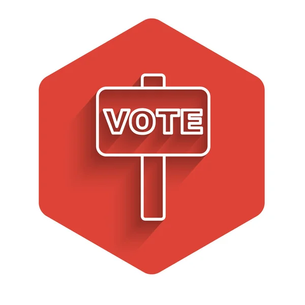 Ligne Blanche Icône Vote Isolé Avec Fond Ombre Longue Bouton — Image vectorielle
