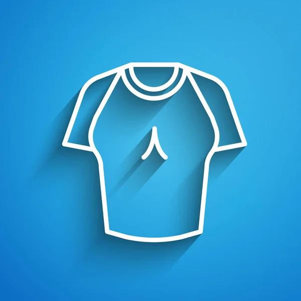 Ícone Camiseta Linha Branca Isolado Fundo Azul Longa Sombra Vetor —  Vetores de Stock