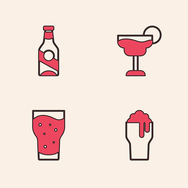 Set Glas Bier Bierflasche Cocktail Und Symbol Vektor — Stockvektor