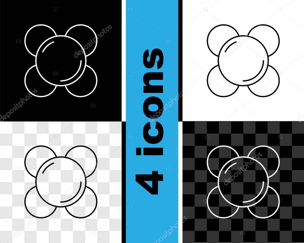 Set line Molecule icon isolated on black and white, transparent background. Structure of molecules in chemistry, science teachers innovative educational poster.  Vector