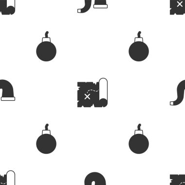 Sigara piposu, korsan hazine haritası ve bomba kusursuz patlamaya hazır olsun. Vektör