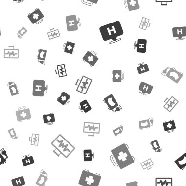 Konum hastanesi, ilk yardım kiti, ultrason ve monitörü düzgün bir şekilde kardiyogramla ayarla. Vektör