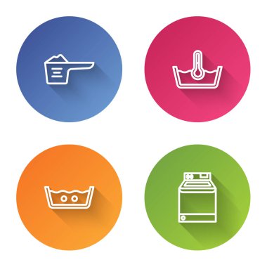 İp temizleme tozu, ısı temizleme ve çamaşır makinesini ayarlayın. Renkli daire düğmesi. Vektör