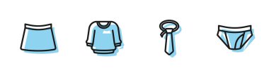 Çizgi, kravat, etek, kazak ve erkek iç çamaşırı ikonu. Vektör