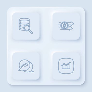 Set hattı sunucusu, finansal büyüme doları, ve. Beyaz kare düğme. Vektör