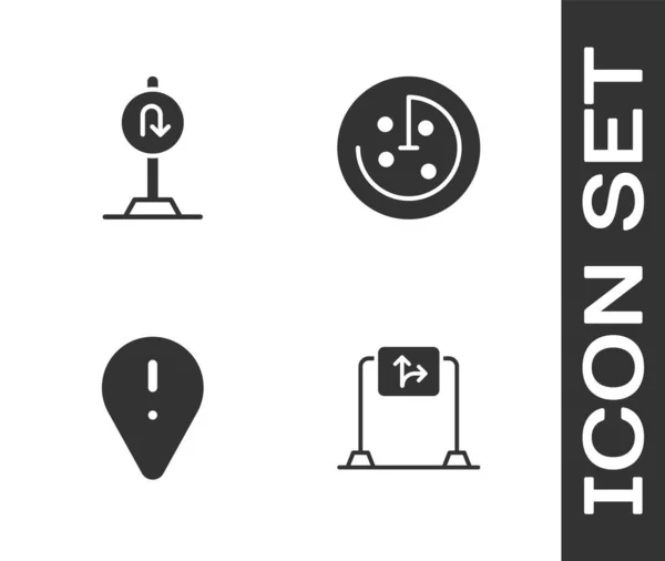 Definir Sinal Tráfego Rodoviário Vire Para Trás Estrada Localização Com — Vetor de Stock