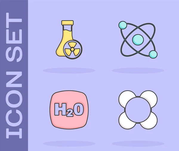 Conjunto Moléculas Probeta Con Líquido Tóxico Fórmula Química H2O Icono — Archivo Imágenes Vectoriales