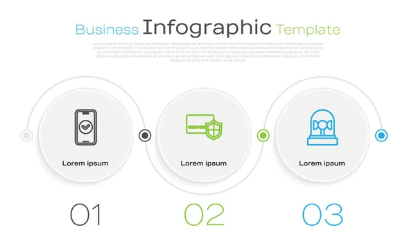 Indstil Linje Smartphone Kreditkort Med Skjold Flasher Sirene Business Infografik – Stock-vektor