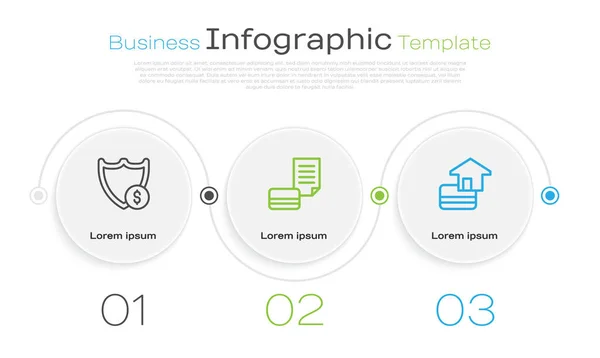 Definir Linha Escudo Com Dólar Cartão Crédito Modelo Infográfico Negócios —  Vetores de Stock