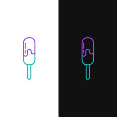 Beyaz ve siyah arkaplanda izole edilmiş çizgi dondurma ikonu. Güzel sembol. Renkli taslak konsepti. Vektör