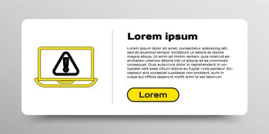 Beyaz arkaplanda ünlem simgesi olan satır dizüstü bilgisayarı. Uyarı mesajı akıllı telefon uyarısı. Renkli taslak konsepti. Vektör