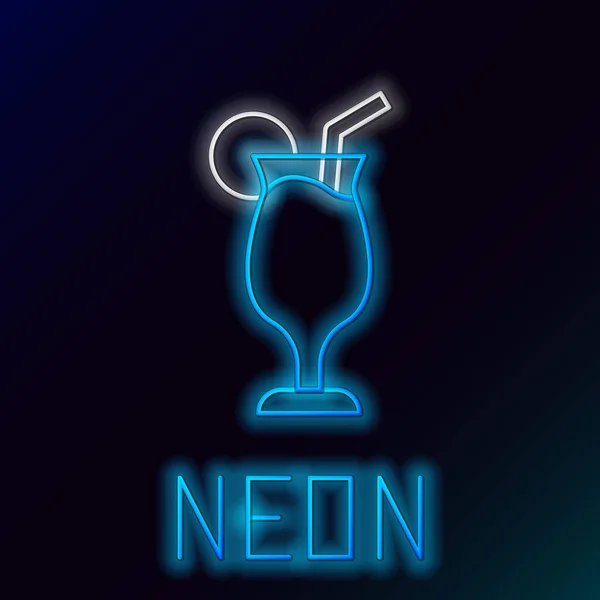 Gloeiende Neon Lijn Cocktail Alcohol Drinken Pictogram Geïsoleerd Zwarte Achtergrond — Stockvector
