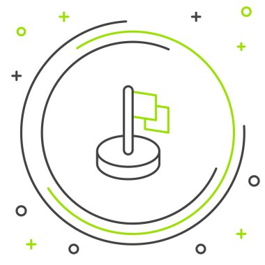 Beyaz arkaplanda çizgi bayrağı simgesi izole edildi. Zafer, kazanmak ve zorluk konseptini fethetmek. Renkli taslak konsepti. Vektör