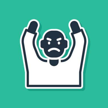 Mavi Hırsız yeşil arka planda izole edilmiş bir şekilde ellerini havaya kaldırıyor. İki eli havada teslim olan bir adam. Vektör.