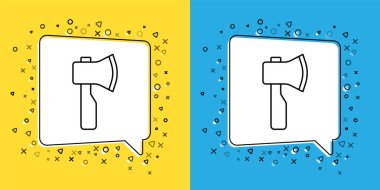 Ahşap balta simgesini sarı ve mavi arkaplanda izole et. Oduncu baltası. Vektör.