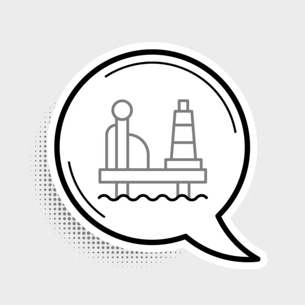 在灰色背景下孤立的海图标中的线石油平台 海上钻机 石油平台 天然气燃料 工业离岸 五彩缤纷的概念 — 图库矢量图片