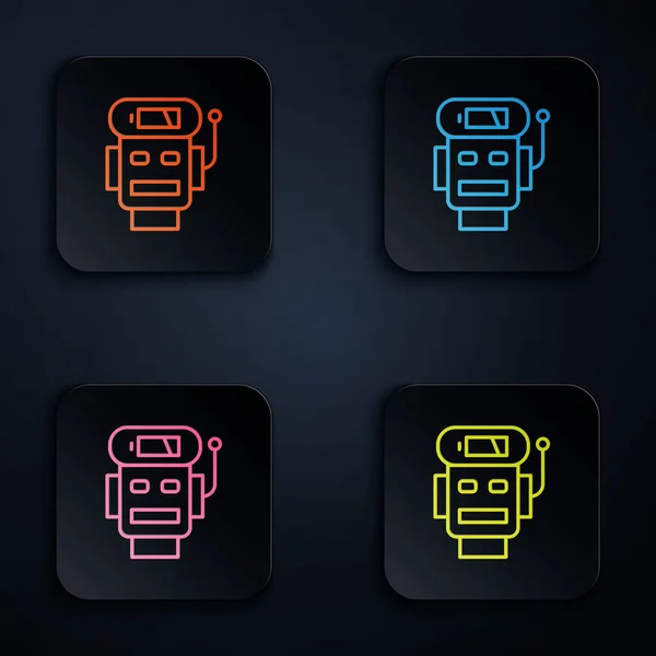 Färg Neon Line Robot Låg Batteriladdning Ikon Isolerad Svart Bakgrund — Stock vektor