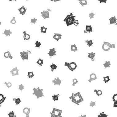 House 'u kalkanla, Lifebuoy' u elinde ve domuzcuk kumbarasını kusursuz bir şekilde ayarla. Vektör