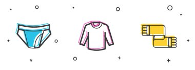 Erkek iç çamaşırı, süveter ve kış eşarbı ikonu. Vektör