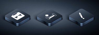 Kırık kemik, Pipette ve Hastane yatak ikonu ile Isometric X-ray çekimleri ayarlayın. Vektör