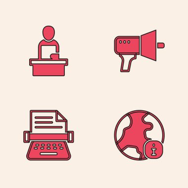 Dünya Haberleri, Kırılma, Megafon ve Retro daktilo simgesini ayarla. Vektör