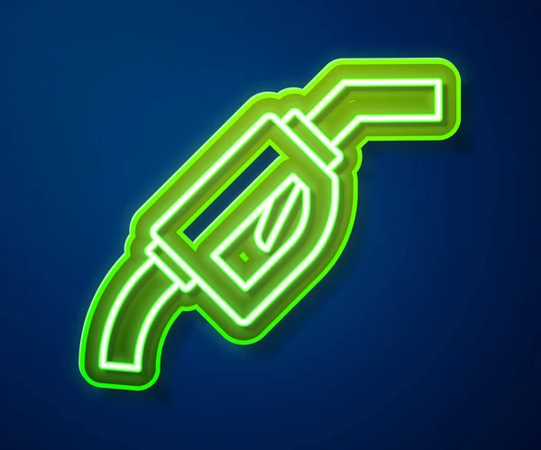 Zářící Neonová Linka Ikona Trysky Čerpadla Benzinu Izolovaná Modrém Pozadí — Stockový vektor