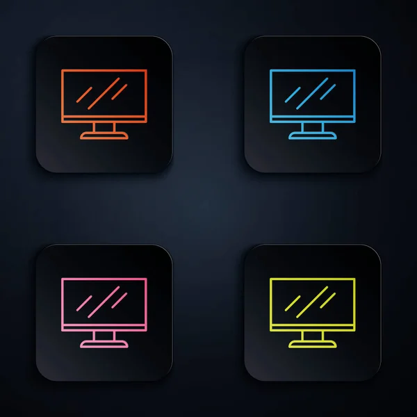 Farbige Neon Linie Computerbildschirm Symbol Isoliert Auf Schwarzem Hintergrund Elektronisches — Stockvektor