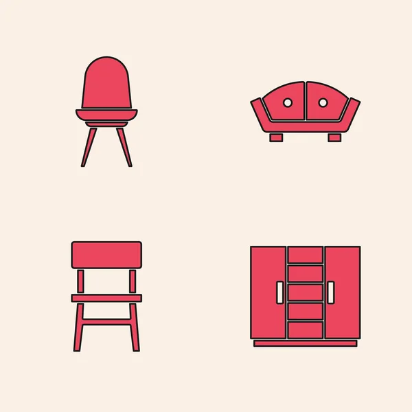 Set Wardrobe Chair Sofa Icon Vector — 스톡 벡터