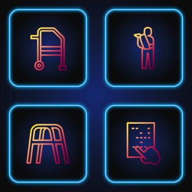 Braille, Walker ve kırık insan kolu. Renk simgeleri. Vektör