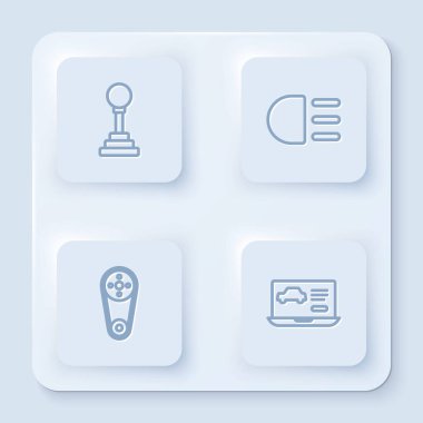 Hat değiştirici, yüksek ışın, zamanlama kemer kiti ve arabanın tanısal durumunu ayarla. Beyaz kare düğme. Vektör